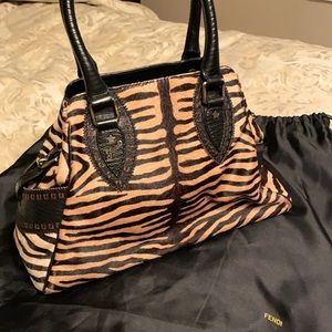 FENDI BAG DU JOUR SATCHEL IN HORSEHAIR TIGER PRINT - AUTHENTIC